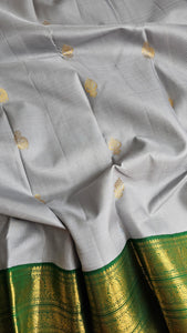 Silver Blue Korvai with forest green border & blouse
