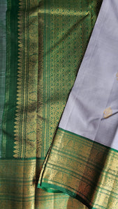 Silver Blue Korvai with forest green border & blouse