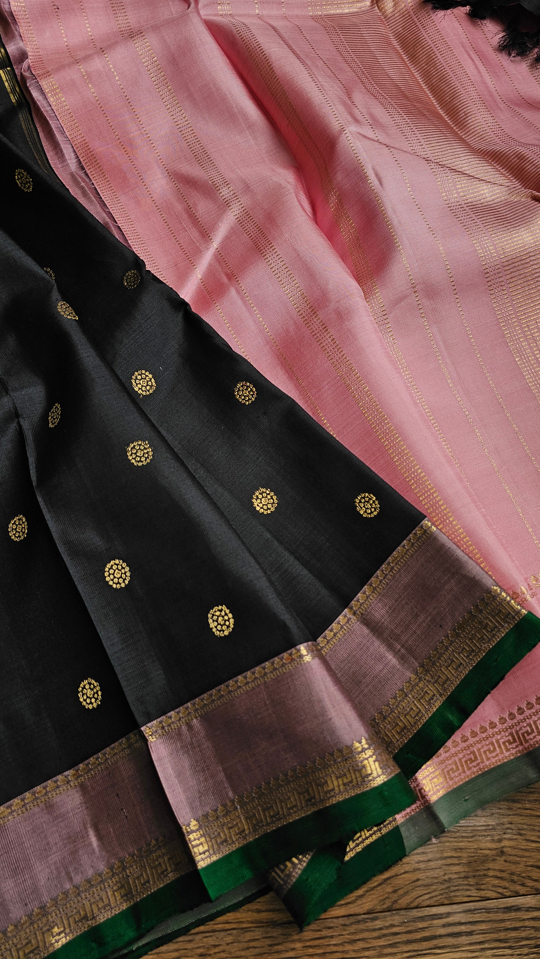 Black Kanchipuram with Pink Blouse