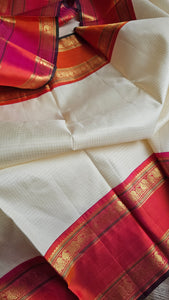 Ivory vaira oosi with korvai coral border and blouse