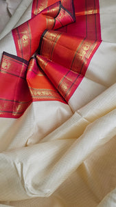 Ivory vaira oosi with korvai coral border and blouse
