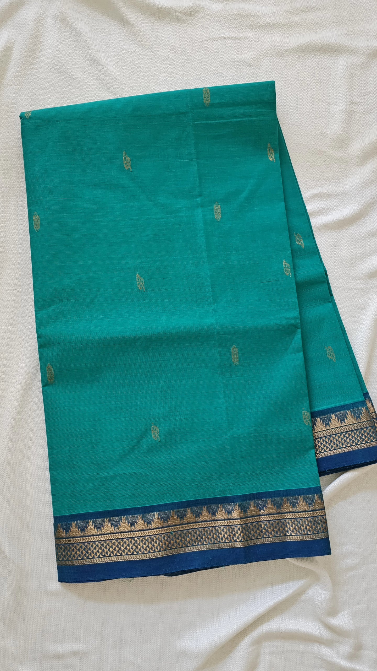 Teal Kanchi Cotton with Blue border