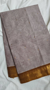 Grey with sandalwood border Kanchi Cotton