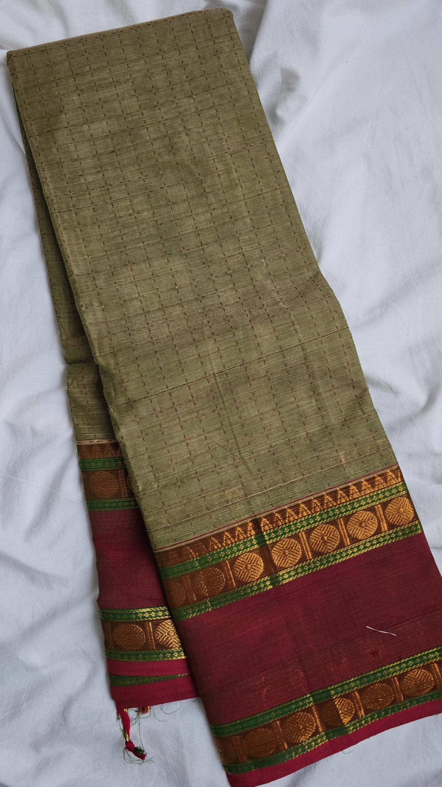 Green checkered Kanchi Pattu with Rettai Pettu border