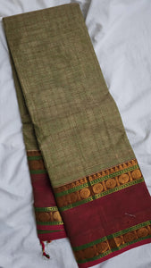 Green checkered Kanchi Pattu with Rettai Pettu border
