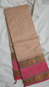 Cream with pink border Kanchi Cotton