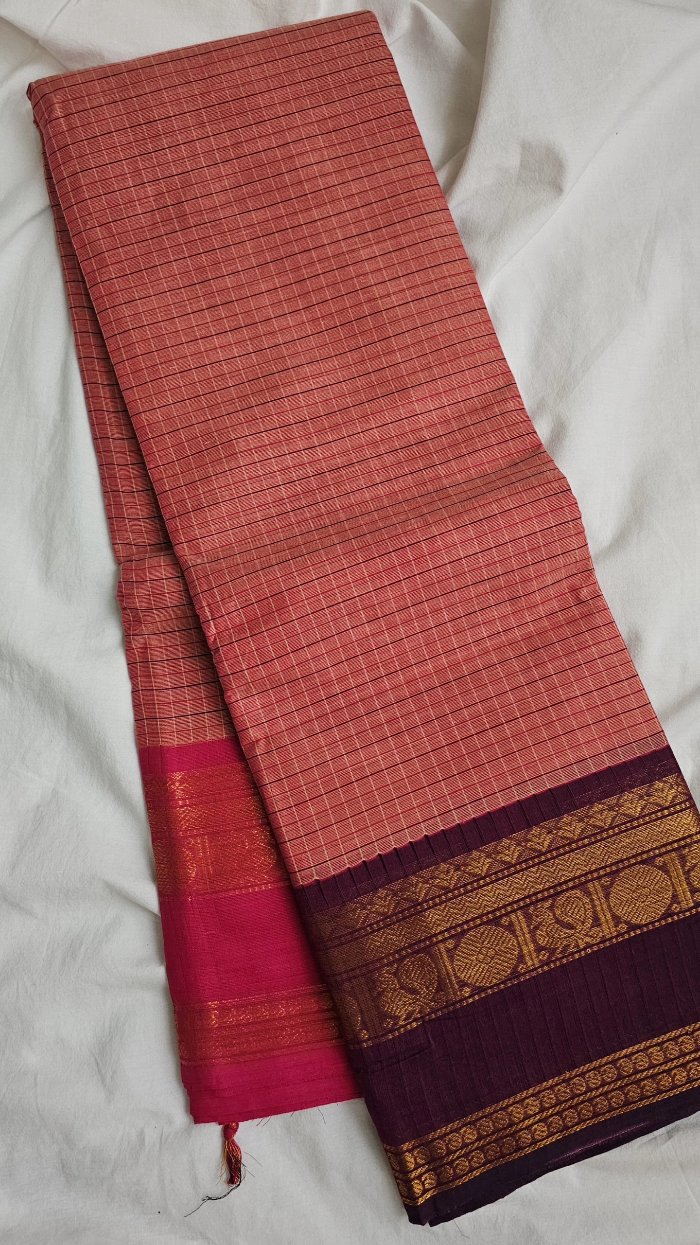Light red ganga jamuna border Kanchi Cotton