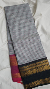 Grey checkered ganga jamuna border Kanchi Cotton