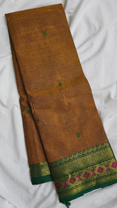 Brown copper with Green border Kanchi Cotton