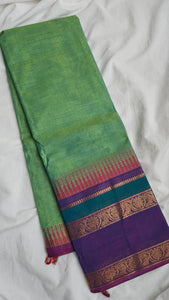 Green with purple border Kanchi Cotton