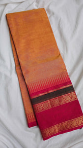 Peach with pink border Kanchi Cotton