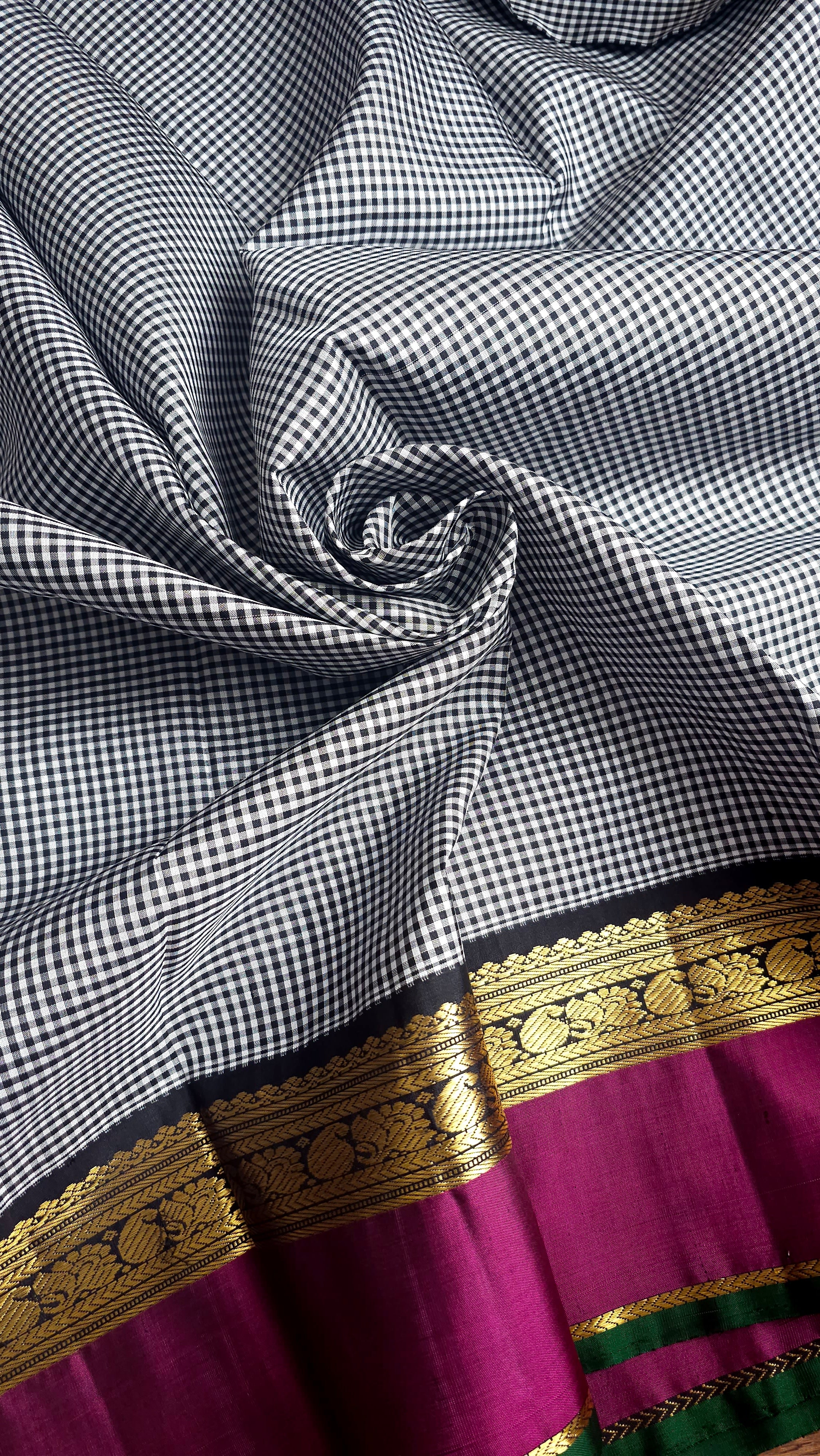 Black checkered Kattam Kanchipuram