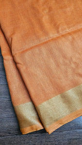 Tangerine Linen Saree with gold border
