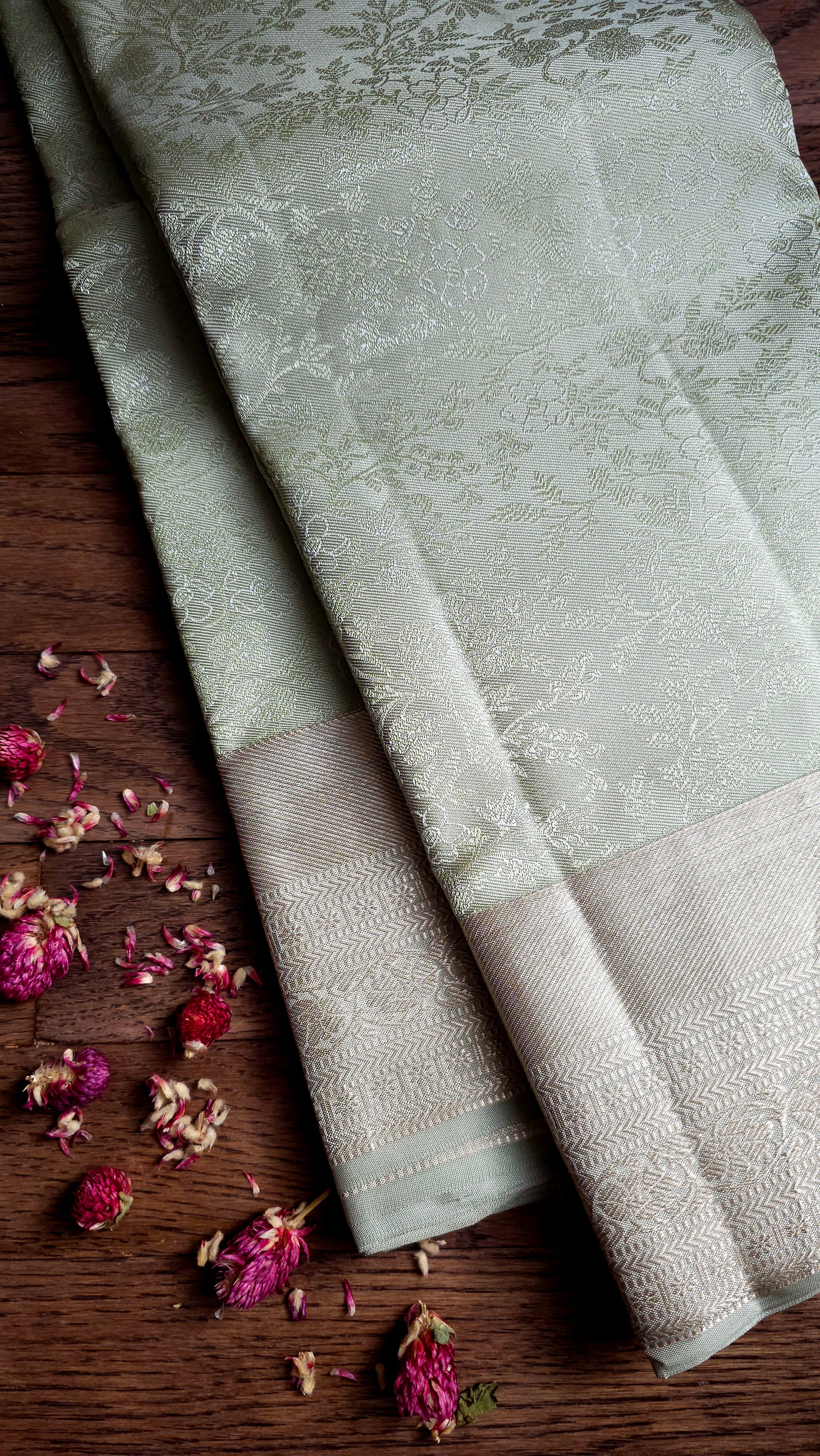 Sage floral embossed Kanchipuram