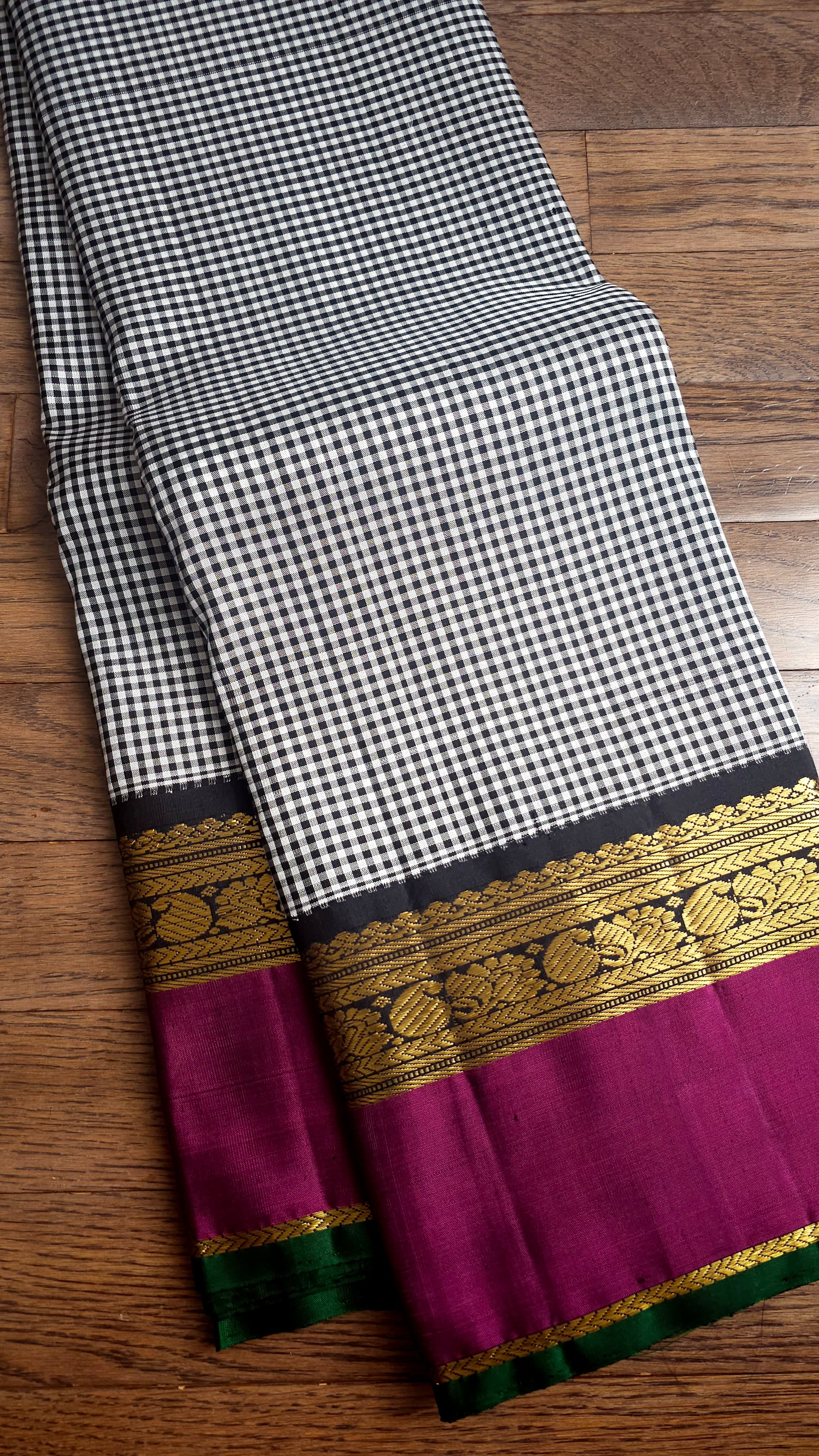 Black checkered Kattam Kanchipuram