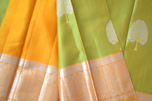 Lime green with mustard coloured blouse